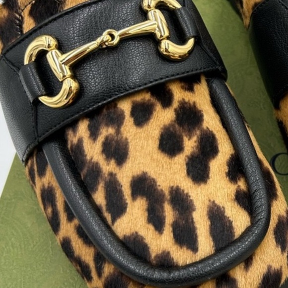 Gucci Leopard Print Mules with Gold Accents - Picture 3 of 7